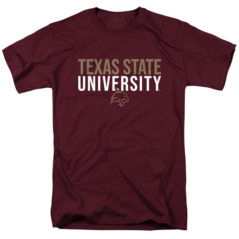 Texas State University Official Stacked Short Sleeve Mens Cotton T-Shirt,Maroon, X-Large