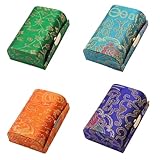 MIAO JIN Lipstick Case with Mirror Lipstick Holder Storage Box Mini Portable Double Branch Floral Jewelry Cosmetic Case PACK OF 4, Random color