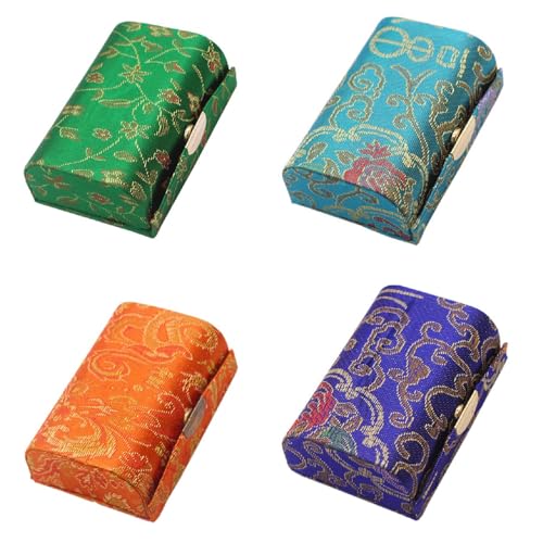 MIAO JIN Lipstick Case with Mirror Lipstick Holder Storage Box Mini Portable Double Branch Floral Jewelry Cosmetic Case PACK OF 4, Random color