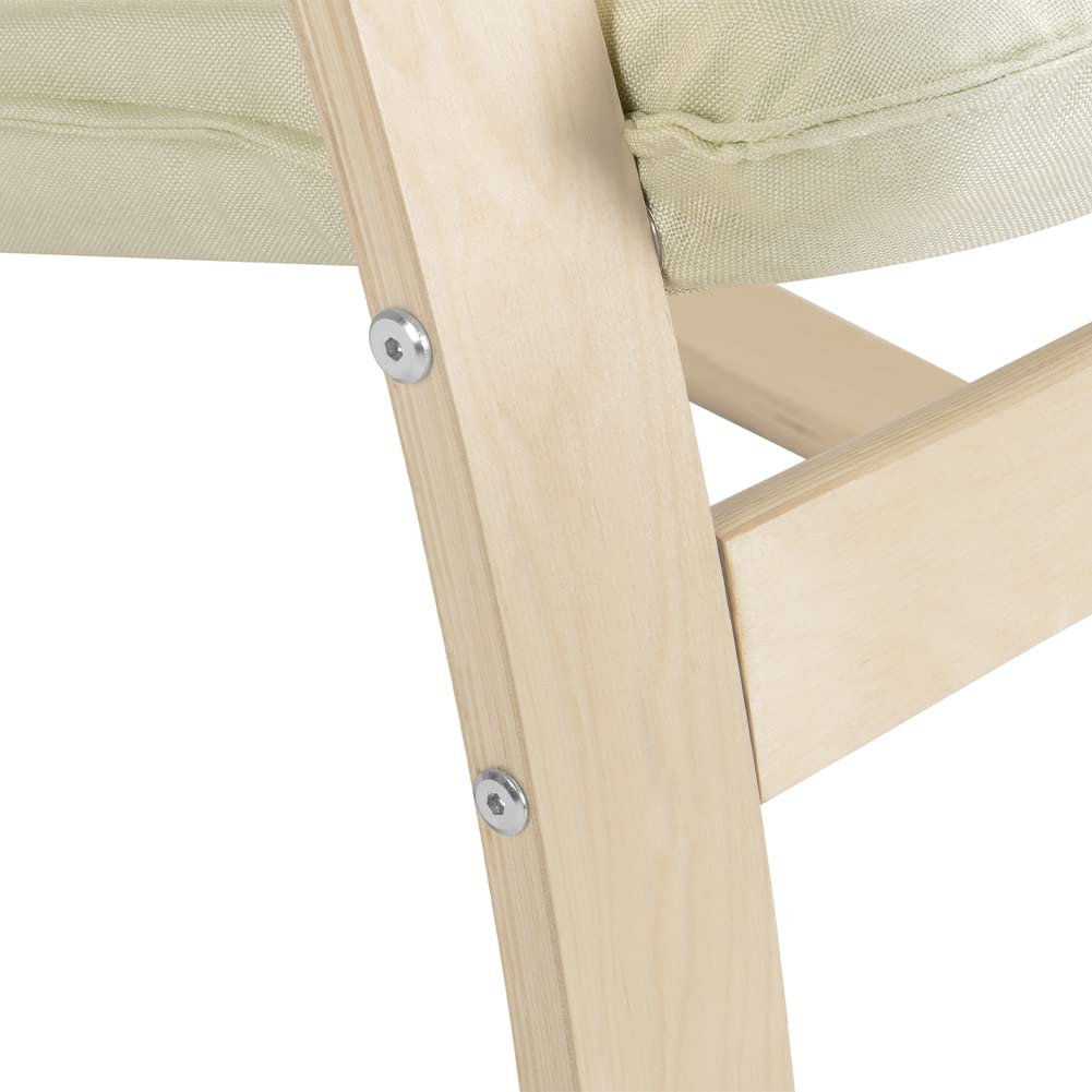 BAKAJI Sedia a Dondolo in Legno di Betulla con Rivestimento in Cotone Imbottito in Spugna Altissima Densità, Poltrona Oscillante Relax e Cuscino, Seduta Ergonomica, Carico Massimo 130kg (Beige)
