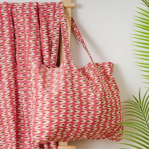 TRAMAS+ Set Toalla Pareo y Bolso a Juego, Toalla de Playa, Bolso con Estampado, Ideal para Verano, Playa, Piscina y Vacaciones - Tana Marsala