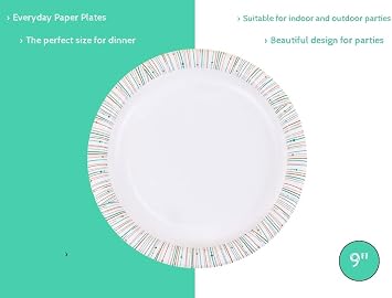 9 Inch Paper Plates 100% Compostable [200 Pack]