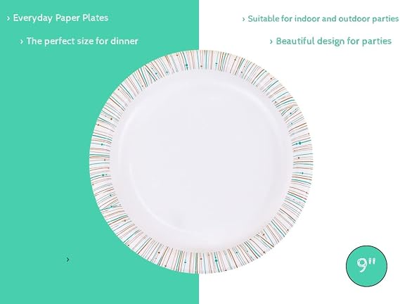9 Inch Paper Plates 100% Compostable [200 Pack]