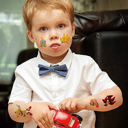Allber Sonic Theme Birthday Party Favor For Kids- Sonic Wristbands, Tattoos,Goodie Gift Bags, Badges, Sonic Masks for Classroom Rewards Carnival Prizes Set Gifts for Kids Boys Girls, Serve 10 Guests