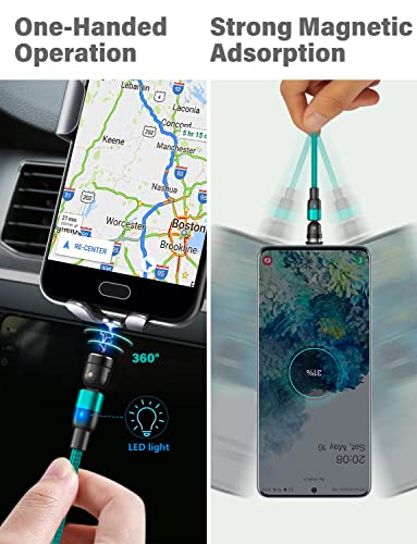 Melonboy Magnetic Charging Cable 4-Pack(3.3Ft/3.3Ft/6.6Ft/6.6Ft)/540° Rotating Magnetic Usb C Charger Cable With Led/Micro Usb Charging Cable/Magnetic Phone Charger Cord-Nylon Braided For More Devices #TOP2