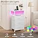Vagusicc Night stand Set 2 with Charging Station, LED Nightstand for Bedroom, White Bedside Table with 3 Fabric Drawer, End Table Side Table with USB Ports & Outlets, Bed Side Table for Bedroom, White
