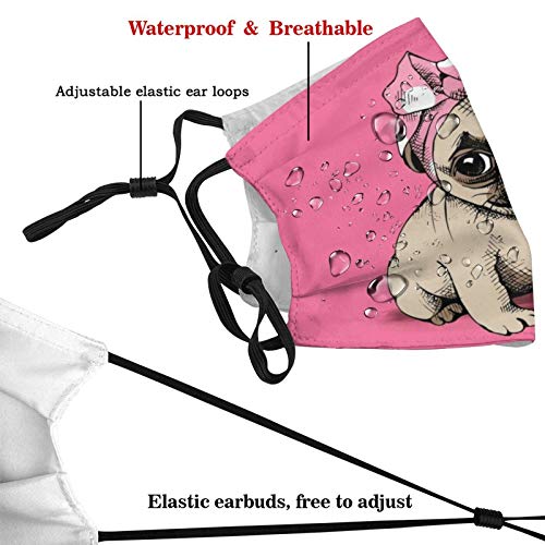 Cute Pug Dog Wearing A Bow Turban Face Mask With Filter Pocket Washable Face Bandanas Balaclava Reusable Fabric Mask For Men Women - Thumbnail 5