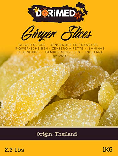 Kandierter Ingwer in Stücken 1 kg | Dehydrierte Trockenfrüchte Glasierte Ingwerscheiben | Kandierter Ingwer in Scheiben | Gesüßte getrocknete Blätter | IDEAL für Rezepte | Vegetarier und Veganer. - Image 5