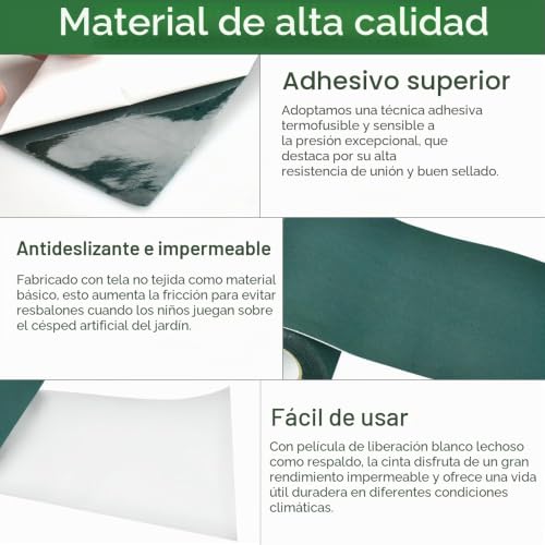 Cinta de unión para césped artificial resistente a la intemperie verde de 15 cm x 10 m 4