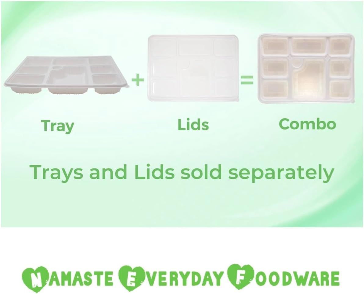 ASK WHOLESALE 9-Compartment Disposable Plates, Dinner TRAYs/Thali To Go Containers, Made from Corn starch, Divided, Pack of 40, Leak Proof Namaste Plates