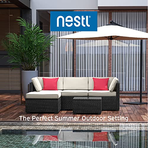 Nestl Outdoor Patio Furniture Set – Outdoor Furniture Patio Set, 5 Piece Patio Furniture Sets With Outdoor Couch, Outdoor Sectional With Off White Cushions, Black Wicker Patio Furniture Sets #TOP5