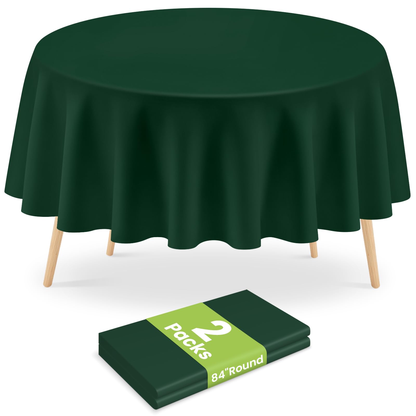 Mulbozy 2 Pcs Dark Green Round Plastic Tablecloth Disposable for Christmas
