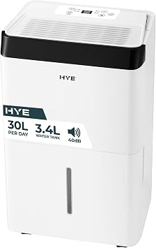 HYE Dehumidifier - 30L/Day, 3.4L Water Tank, White