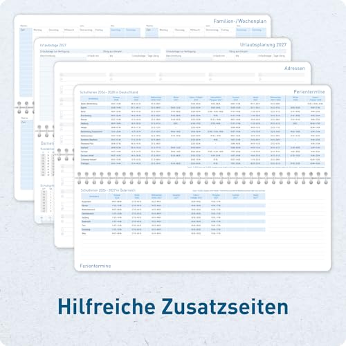 Häfft® Tischkalender 2026 2027 Königsblau (17 Monate) – Aug 2026 bis Dez 2027 – Wochenkalender Querformat – Terminplaner mit To-do-Listen, Steuerterminen & Ferienterminen
