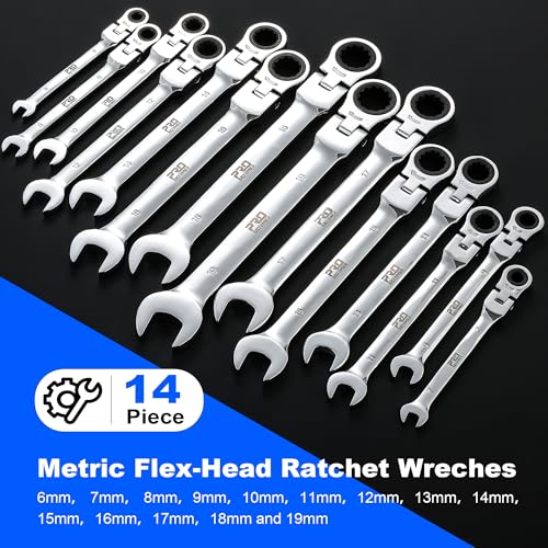 Prostormer 14-Piece Metric Flex-Head Ratcheting Wrench Set, 6-19mm Combination Wrench Kit with Storage Case, 72 Tooth, Cr-V Steel Constructed - Image 3