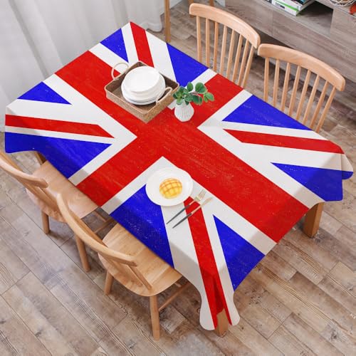 DALEXHM Mantel Mesa Rectangular 137x183 cm,La icónica Bandera del Reino Unido, con Sus Colores Rojo, Blanco y Azul ún,Durabilidad y Fácil Limpieza para tu Mesa - Mantel Hule Antimanchas e Impermeable