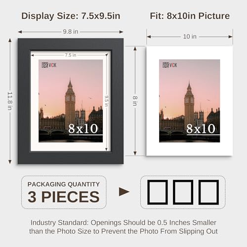 Image of VCK 8x10 Picture Frame Set of 3, Black Wood 8 x 10 Photo Frames for Wall Mounting Horizontally & Vertically