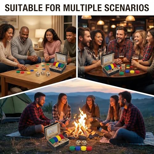 Aikgidtt Left Right Roll Dice Game Set - 3 Wood Dice & 36 Plastic Chips in Wooden Box, Fun Family Party Dice Games for Adults, Teens & Friends, Black - Thumbnail 6