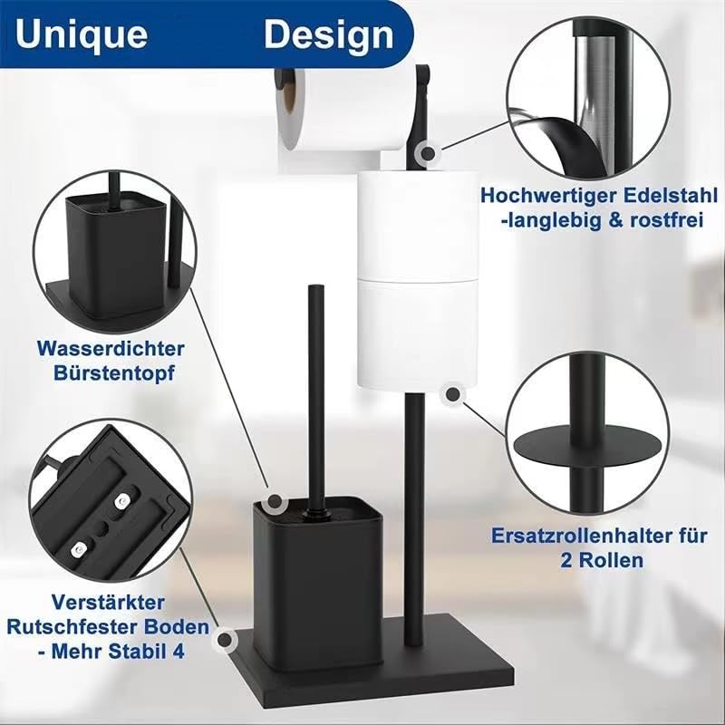 YUET Freestanding Toilet Roll Holders with Toilet Brush Free Standing Folding Paper Holder Stand Storage Stainless Steel Bathroom - Image 3