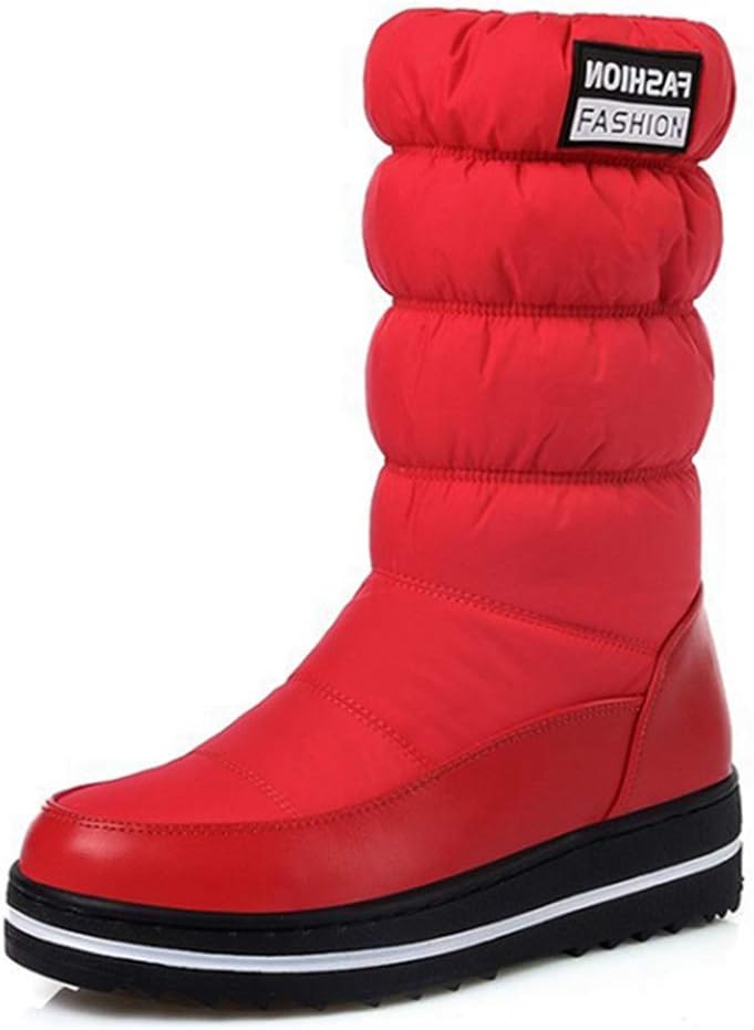 MIOKE Women's Winter Mid Calf Snow Boots Waterproof Rain Fur Lined Elastic Platform Cold Weather Snow Boot