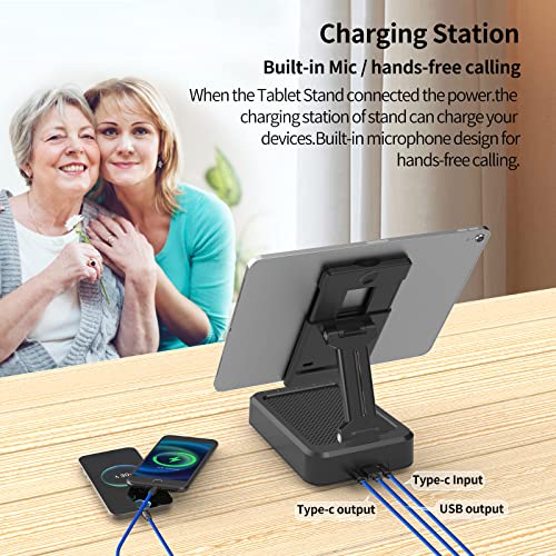 Image of JTEMAN Tablet Stand with Bluetooth Speaker, Adjustable Foldable Desk Dock