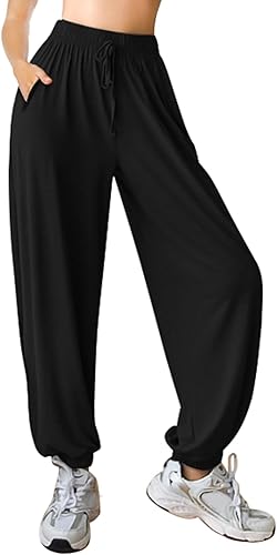 ASIMOON Pantalones deportivos de yoga para mujer con bolsillos, ligeros, holgados, casuales, cómodos, elásticos, para correr, entrenar, descansar