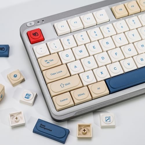 YMKPVR KBDiy Soy Milk Doys Low Profile Keycaps Set,137 Keys Dye-Sublimation PBT Retro Keycaps for Cherry Gateron MX Switches & Magnetic Switches Mechanical Keyboards