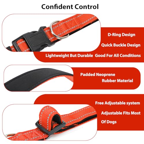 Image of Reflective Dog Collar, Adjustable Nylon for Medium Dogs,Tangerine