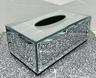 Deenz New Silver Crushed Crystal Diamond Tissue Box, Diamante Bling, Living Room
