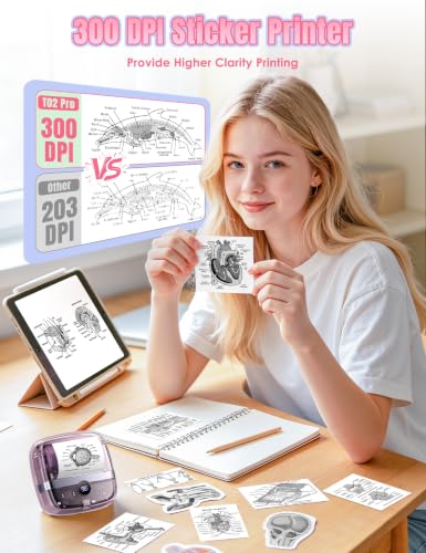 Image of 300 DPI Logging Supplies T02 Pro Mini Printer Gift for Teen Girls Women Mini Thermal Printer Portable Thermal Printer Study Supplies for School Home Gifts