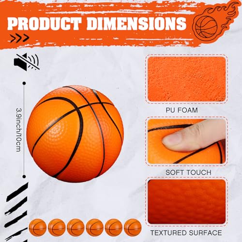 MiniInflat 6 Pcs 4'' Mini Foam Basketballs for Kids Adults, Squeeze Stress Ball Safe Soft Replacement Beach Pool Basketball for Indoor Hoop Toddler Quiet Bouncy Sport Game (Orange)
