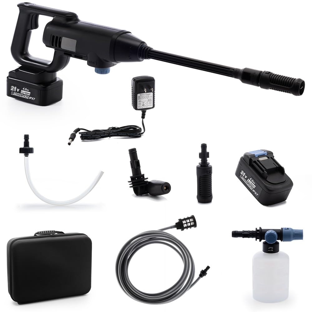 Gtremulent Idropulitrice Portatile a Batteria: 580PSI con Lancia 360° e 3 Modalità Kit Auto - Senza Fili ad Alta Pressione per Lavaggio Auto/Pavimenti Esterni/Bici - Anziani/Adolescenti nero+580PSI