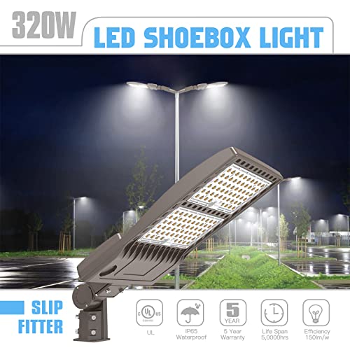 320W Led Parking Lot Lights, Dlc Ul Listed Industril Grade Led Shoebox Street Pole Light Flood Light 48,000Lm 5000K Daylight Ip65 Waterproof Outdoor Commercial Area Lighting Slip Fitter 110V 120V #TOP1