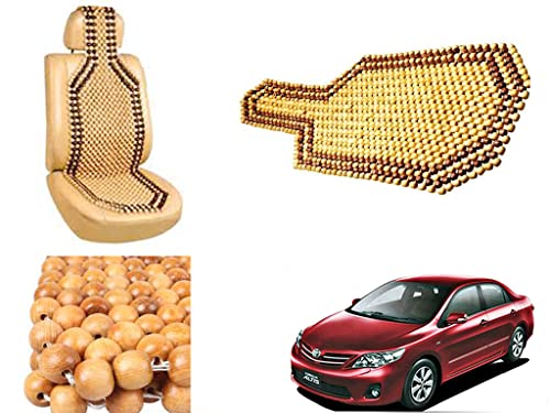 Image of Car Bead Seat Wooden Beads Cushion Cover Pad for Toyota Corolla Altis, Acupressure Sitting Seat Cover | Cream Color - Pack of 1