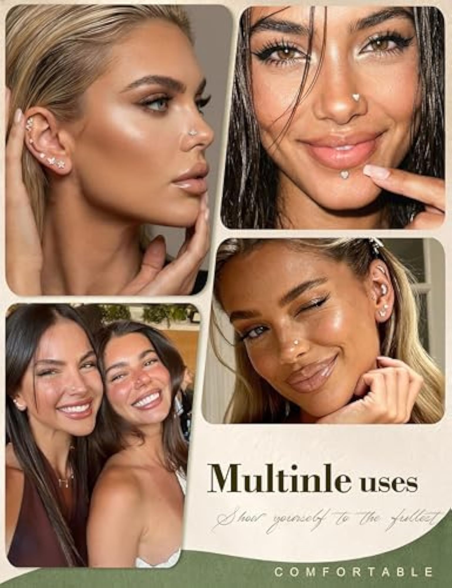 Pack of 12 Surgical Steel Nose Piercing Studs, Flat Back