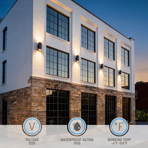 Image of LEONLITE 2-Pack 22 inch Outdoor Rectangular Wall Light, Up and Down, E26 Base | Modern Porch Patio Lights, Waterproof Wall Sconce, Exterior Light Fixture Wall Mount, Aluminum, Matte Black, ETL Listed
