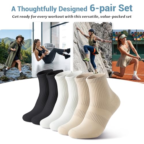Image of Arch Compression Athletic Socks - 6 Pairs for Women, Moisture Wicking with 95% Cotton, Seamless Toe for Secure Fit