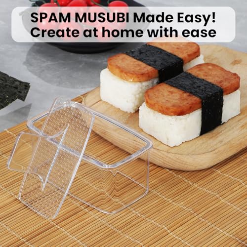 Image of Musubi Press Mold Kit, 2 Pack Non-Stick Musubi Maker Press with Luncheon Meat Slicer & Rice Paddle, DIY Authentic Hawaiian Musubi Making Set for Home Kitchen (Clear)