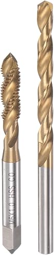 HARFINGTON Juego de grifos y brocas, M6 x 1 máquina de rosca espiral flauta roscado y broca helicoidal de 0.197 in, chapado en titanio M35 cobalto