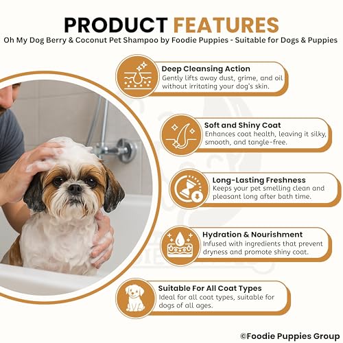 Image of Foodie Puppies Oh My Dog Berry & Coconut Shampoo for Dogs and Puppies - 500ml | Paraben & Cruelty-Free Ultimate Pet Shampoo | Maintain Fur Moistured and Hydrated | Suitable for All Breeds and Sizes