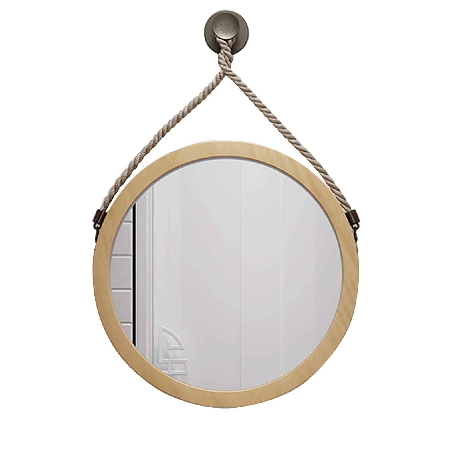 TYUHDUYUR Bathroom Wall Mirror | Round Hanging Mirror with Rope | Fireplace Mirrors for Living Room 40Cm 50Cm 60Cm 70Cm | Contemporary/Modern Elegant Design Wood Frame Home Decoratio
