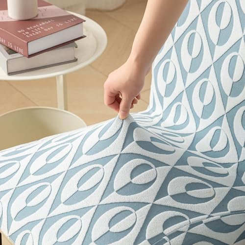 Image of HOMETHREADS Stretchable Elastic Jacquard Chair Seat Cover - Removable & Washable, Durable Seat Protector for Dining Room, Kitchen, Restaurant & Party Chairs (Blue, Pack of 6)