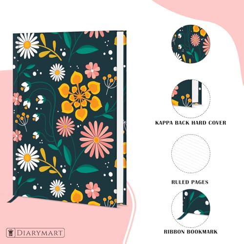 Image of Hard Bound Notebook for Girls & Women | A5 Ruled Journal | 192 Pages | 80 GSM Premium Paper | Designer Laminated Cover | Ribbon Bookmark | Notebook for School, College, Office, Journaling & Note Taking (DM4004)
