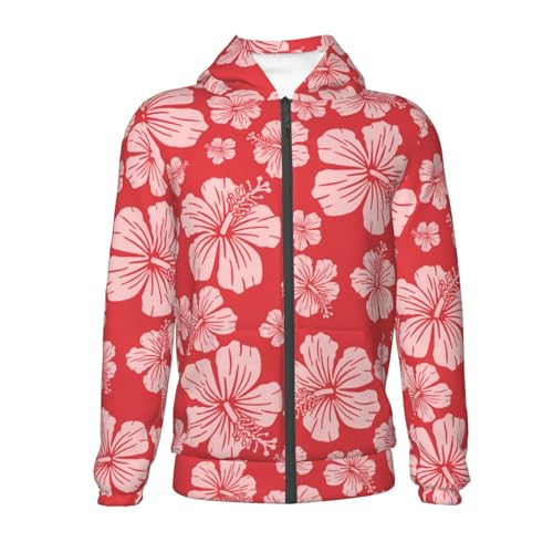Red Hibiscus Flower Kids Pullover Hoodies Boys Zip Up Sweatshirts Girls Athletic Clothes with Pocket2