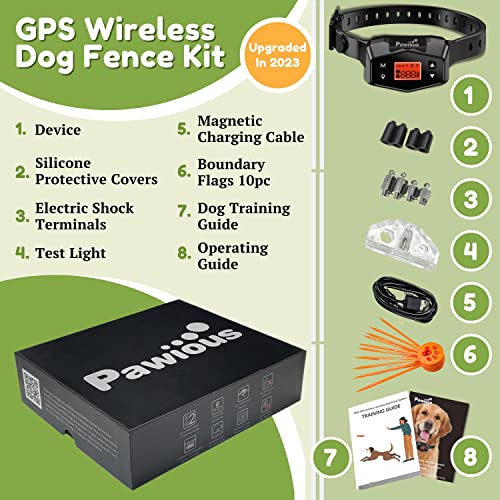 Pawious Gps Wireless Dog Fence - Pet Containment System, Electric Dog Fence With Radius Up To 1000 Yards, Rechargeable, Perimeter Shock Collar For Medium And Large Dogs, Outdoor Use Only #TOP6
