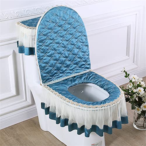 Bath Decor Toilettensitzbezug, Plüsch-Tankbezüge, Stickerei, WC-Deckelbezug, 3 Stück (Farbe: Blau) – Bild 4