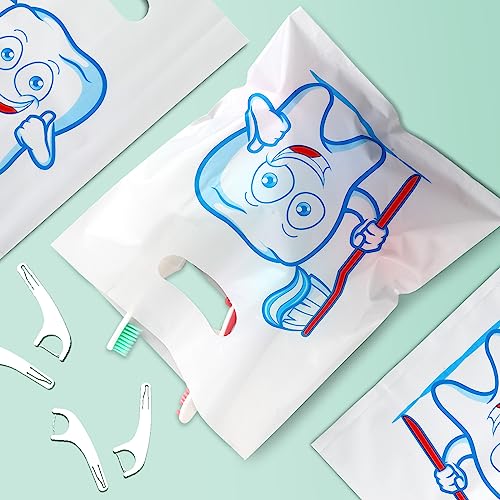 Image of Jetec 200 Pcs Dental Bag Bulk Tooth Merchandise Goodie Bag with Handles Plastic Tooth Dental Gift for Dentist Hygienist Appreciation Packaging Souvenir Gift Retail Party Favor 8.18 x 9.25 Inch(Cute)