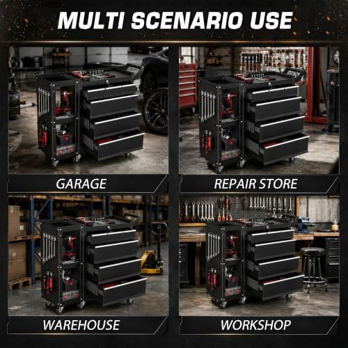 Dkenicor 6-Drawer Rolling Tool Chest,2-in-1 Tool Box on Wheels with Lockable Steel Garage, Storage Cart with Additional Cabinet for Repair Room,Warehouse, 2026 Black — view 7