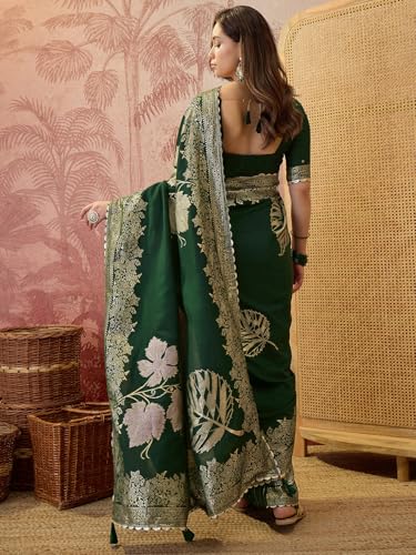 Image of SIRIL Women's Banarasi Silk Jacquard Zari Work Saree With Unstitched Blouse Piece