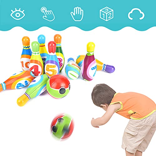 Conjunto interativo de boliche infantil, alfinetes e bolas de boliche educacionais para promover as